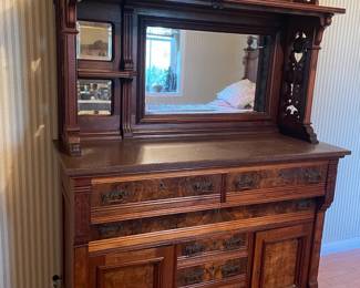 Walnut marble topSideboard with mirrored back