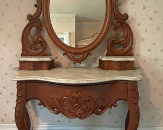Cherry Marble Top Vanity with Mirror