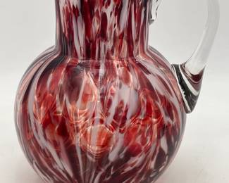 Red and White Art Glass Pitcher