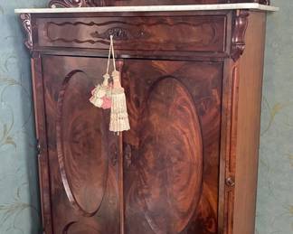 Walnut Burled Marble Top Chiffoniere