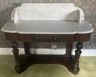 Walnut Marble Top Hall Console Table