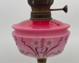 Peachblow Enameled Banquet Lamp with Brass Base