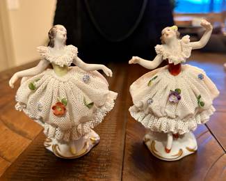 Pair of Dresden Lace Ballerinas - lace crack on the back of each ballerina.