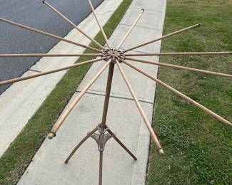 Vintage Wooden Umbrella Swift Yarn Winder
Antique collapsible yarn swift/winder, marked H. L. Judd Co., Milwaukee, Wis. Still sturdy with great rustic patina. A must-have for textile collectors, knitters, or farmhouse display.