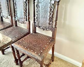 6 vintage Gothic leather dining chair