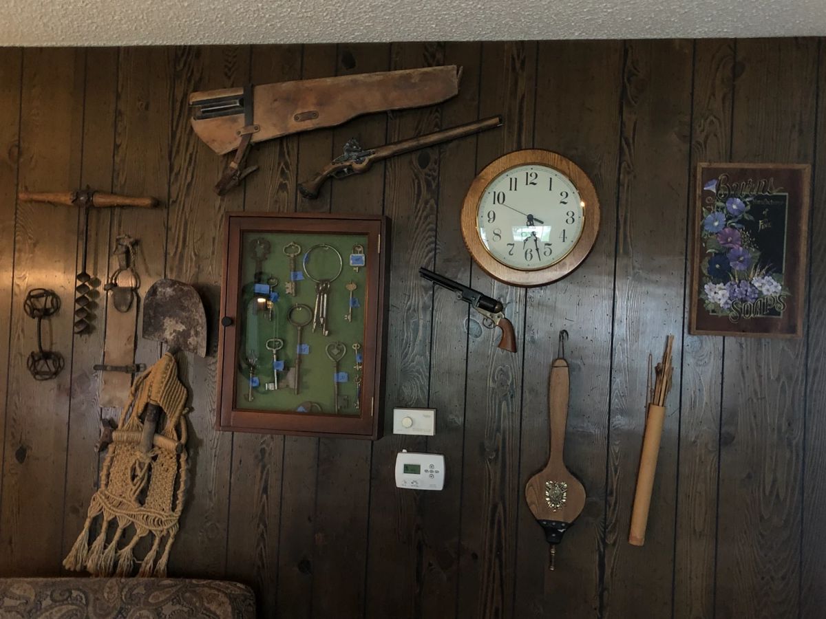 Western Memorabilia, Keys and Display Box, Gun, Clock