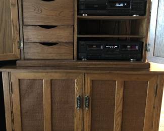 Stereo Gear in Cabinet, Technics Brand Receiver CD Cassette Players, Dual 1019 Turntable