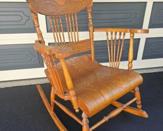 27 BeautifulSolidOakCarvedRockingChair