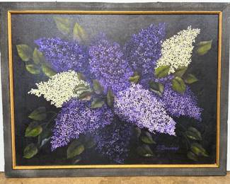 114 OriginalLilacPaintinginVintageFramebyGBourdon