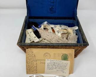 74 1915SewingBasketContentsAntiqueMagnifyingGlasses