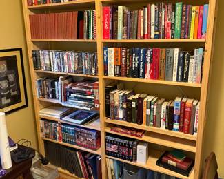 Bookshelves full of books and DVDs