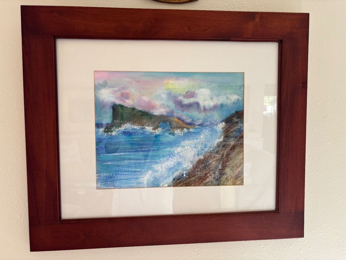Matted and framed original watercolor.  Signed by artist Phyllis Gubins.