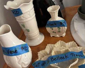 Several pieces of Belleek.