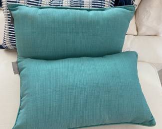 Teal-colored pillows for outdoors
