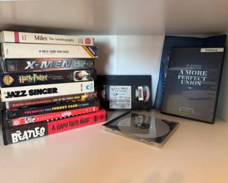 Miles Davis book on tape, commercial VHS tapes and DVDs.