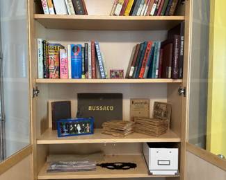 Books, old & new, some with lovely illustrations. Dia de los muertos wedding scene. Various sewing scraps and notions (tulle, lavendar for sachets, hoarded selvidge edges, etc...)