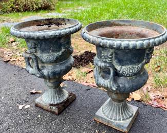 Authentic Cast Iron classical design twin outdoor large planters. Absolutely beautiful 