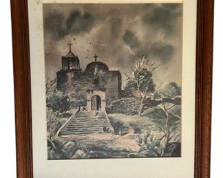 Framed Chapel at La Bahia Watercolor Art
