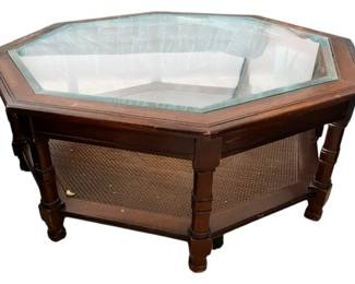 Vintage Glass Top Octagonal Coffee Table