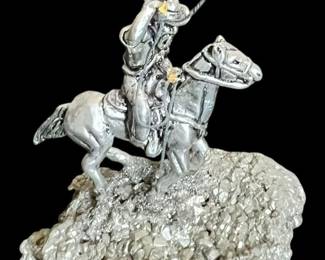 Vintage Pewter Cowboy Figurine on Pyrite