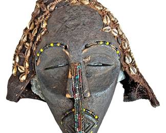 Vintage African Wood and Shell Mask