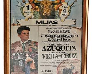 Vintage Framed Bullfight Advertising Poster