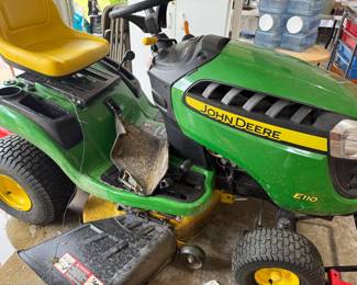 2020 John Deere E110 42" cut riding mower with less than 68 hours.  $750.00 Or best offer by end of sale on Saturday.