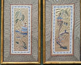 Vintage framed Chinese silk embroideries