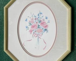Framed floral bouquet print numbered and signed by Keela (#406/1900)