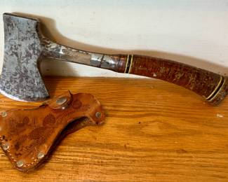 Vintage axe with leather sheath