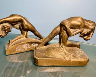 Art Deco style dancer gold tone cast iron bookends