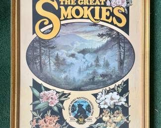 Framed "The Great Smokies" Official Commemorative Art Poster with art by Lee and Dolores Roberson