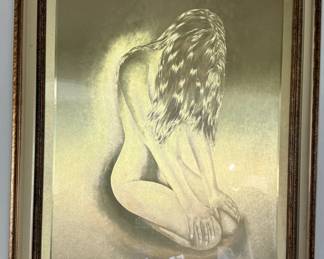 Framed gold foil optical art of female nude