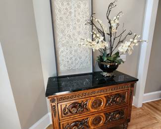 Carved Chest with Marble Top
