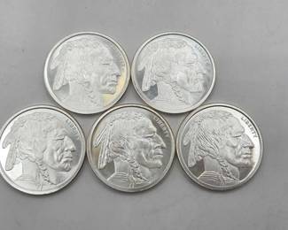 152  5 1ozt .999 Fine Silver Buffalo Nickle Coins 