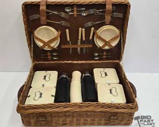 1904 Wicker Picnic Basket with Contents