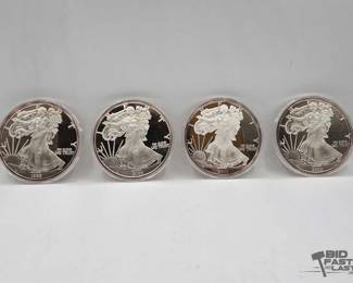 64  4 Silver EagleState Quarter .999 Fine Silver Coins with Wooden Display Case 