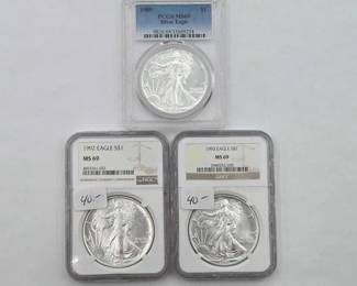114  3 1ozt .999 Fine Silver Eagle Coins 