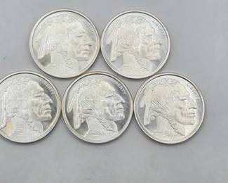 164  5 1ozt .999 Fine Silver Buffalo Nickle Coins 