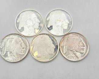 146  5 1ozt .999 Fine Silver Buffalo Nickle Coins 