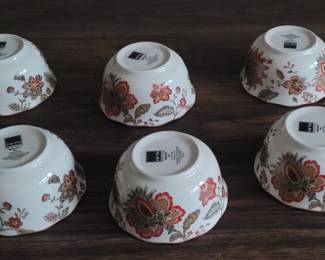 222 Fifth PTS International Fine China Porcelain Winter Floral red bowls