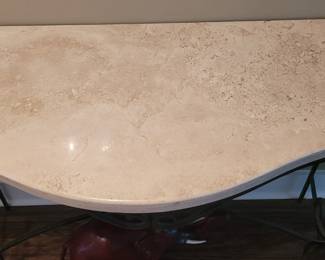 1980s Estate Marble Top Wrought Iron Console Table.H - 52.5", W - 23", L - 34.5 "
