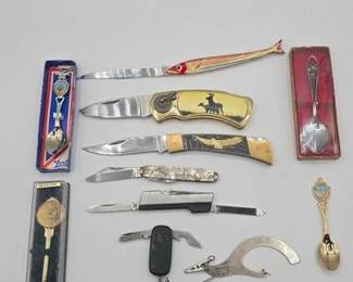 1904 6 Pocket Knives, Souvenir Spoons Triner Scale