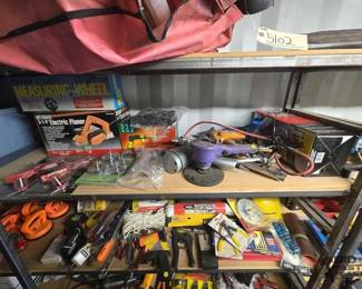 5104  Measuring Wheel, Welder, Electric Planer, Corner Clamp, Fire Extinguisher, Angle Grinder, Staple Gun, Nai... 