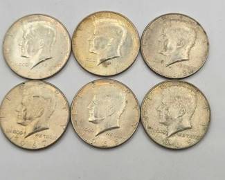 1416 6 40 Silver Kennedy Half Dollars, 68.8g