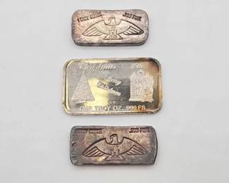 1252 3 .999 Fine Silver 1ozt Bars