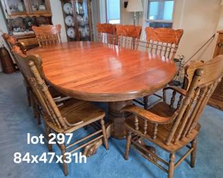 Oak double pedestal table dining table with 8 chairs