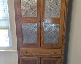 Oak pie safe cabinet
