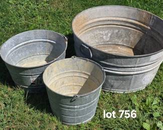 Galvanized wash tubs, bucket