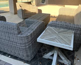Patio Seating Sofa, Loveseat, Swivel Chair and Coffee Table/Cooler, End Table